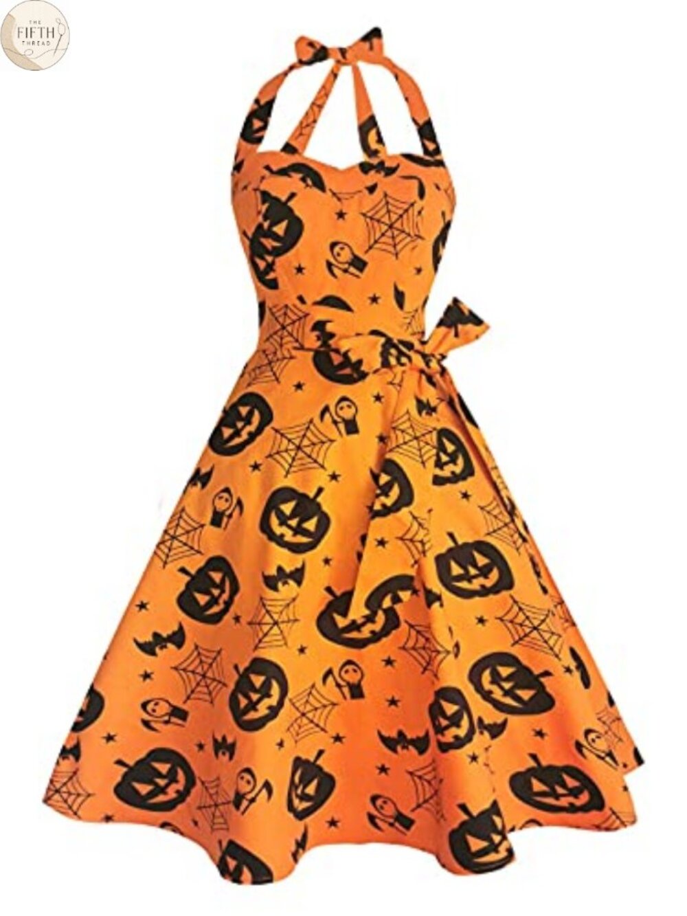 Vintage 1950s Halter Retro Cocktail Swing Dress Polka A-Line